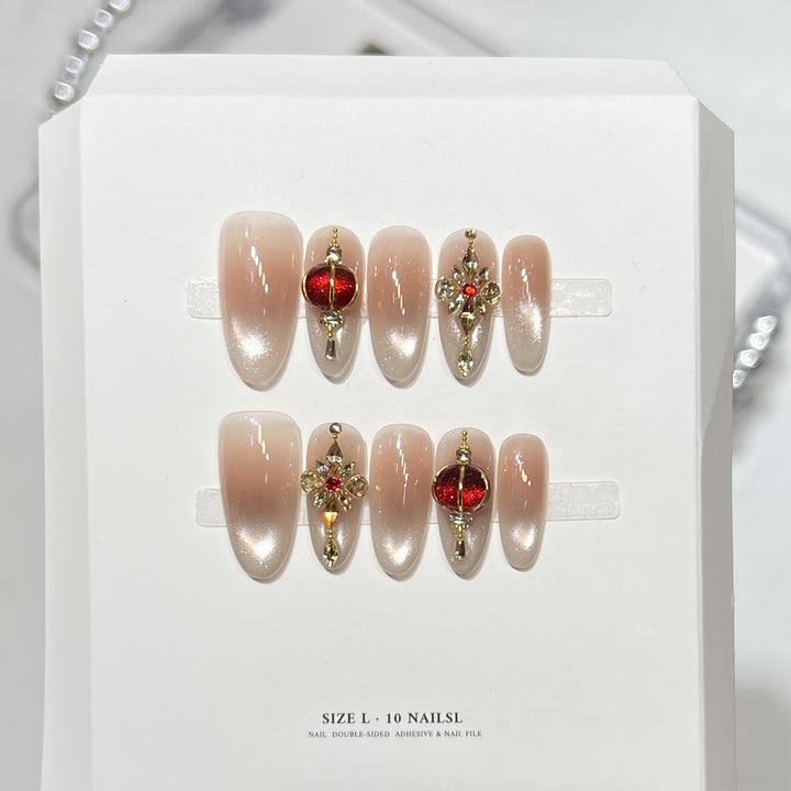 Artistic Press-On Nail Set with Elegant Floral Design Bowlift