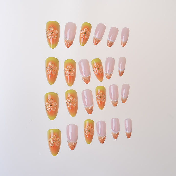 Elegant Floral-Themed Press-On Nail Set Bowlift