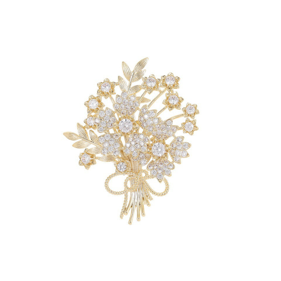 Exquisite Flower Brooch with Sparkling Crystals Bowlift