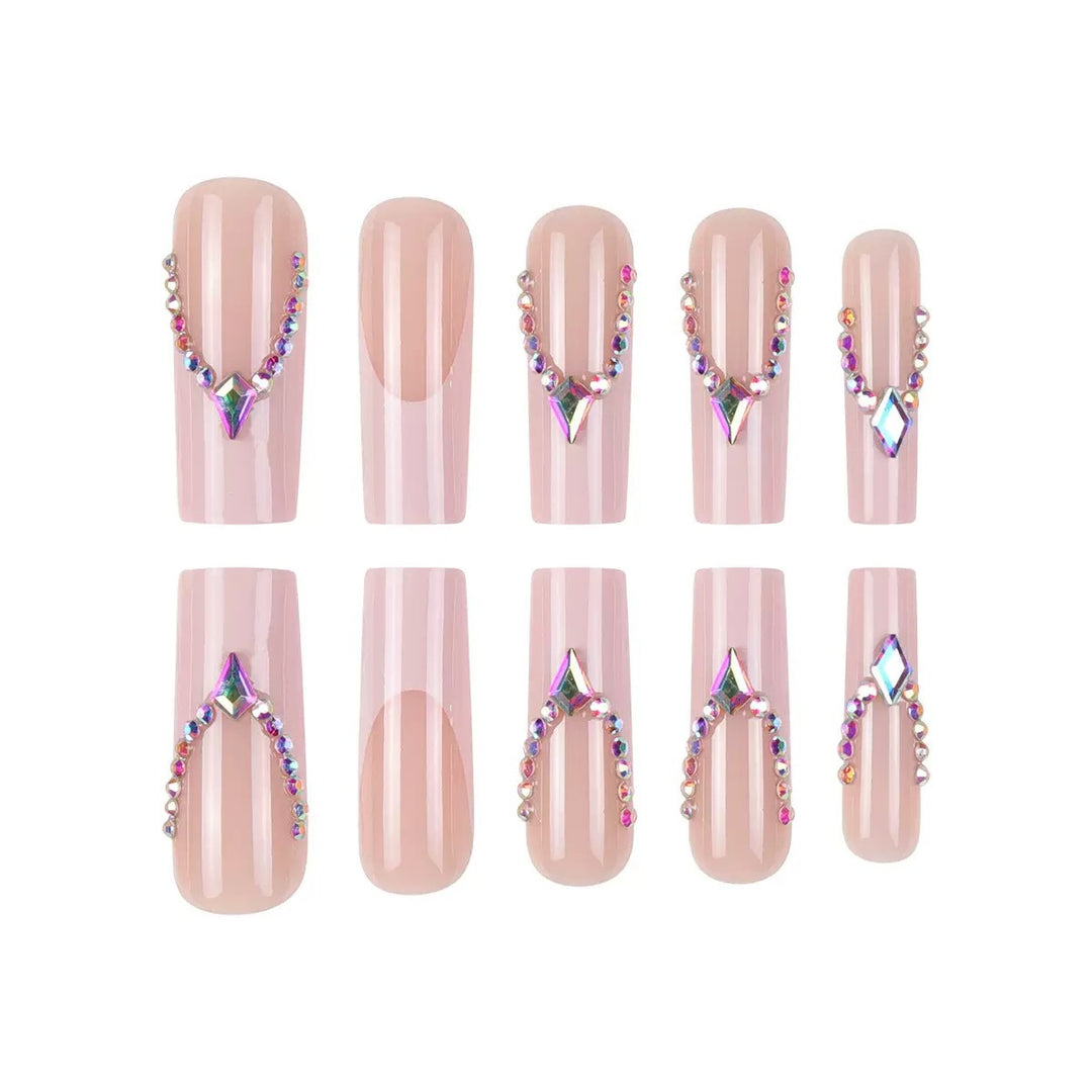 Glamorous artificial nails with sparkling rhinestone embellishments Bowlift
