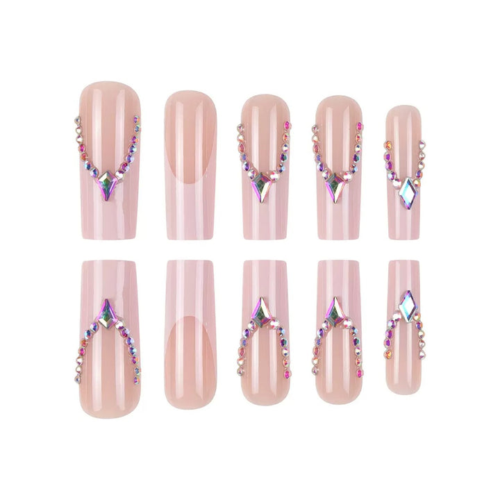 Glamorous artificial nails with sparkling rhinestone embellishments Bowlift
