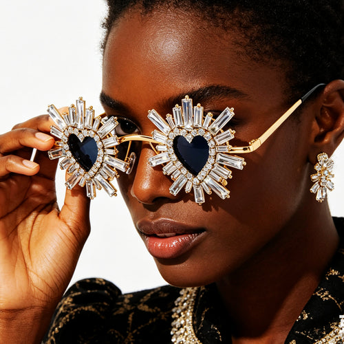 Women Heart-Shaped Sunglasses with Sparkling Crystal Decoration Bowlift