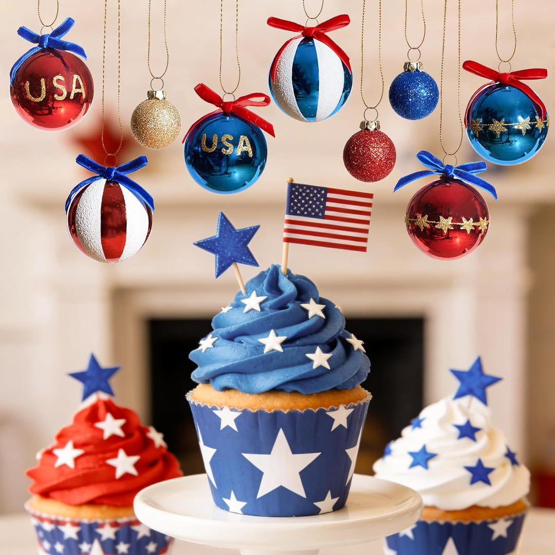 Unisex nan patriotic Christmas ball set with glitter and mirror surfaces as well as bow suspension Bowlift