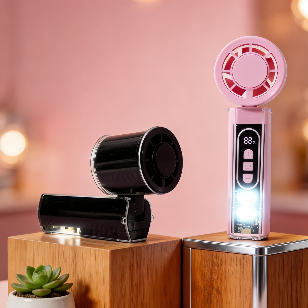 Women Portable Mini Fan with Digital Display and LED Lighting Bowlift
