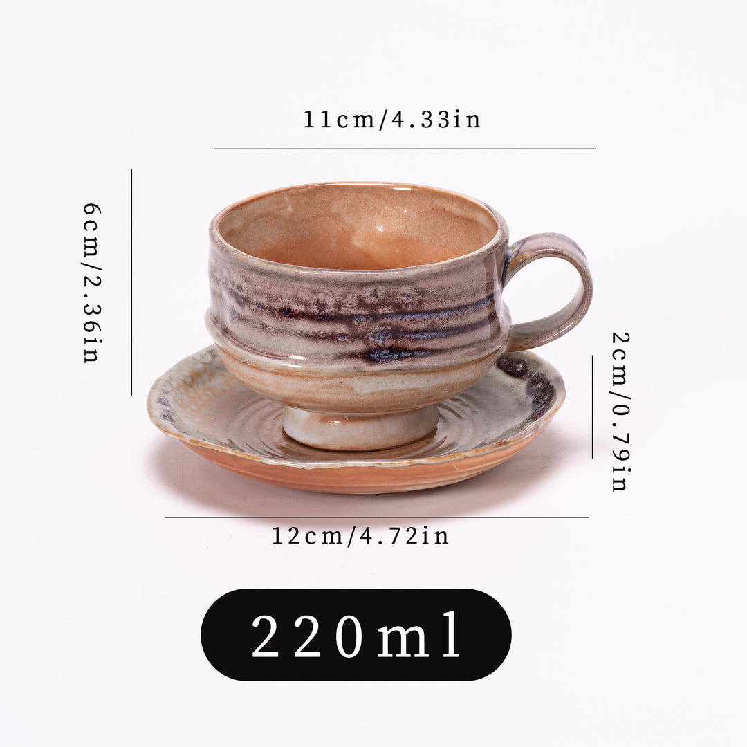 Handcrafted Glazed Footed Ceramic Teacup & Saucer Set Bowlift