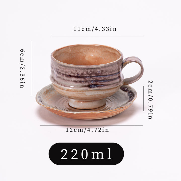Handcrafted Glazed Footed Ceramic Teacup & Saucer Set Bowlift