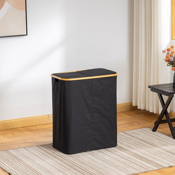 Storage basket with lid made of fabric and bamboo Bowlift