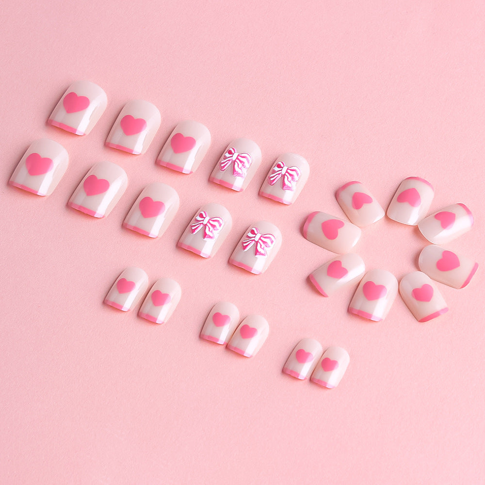 Heart and Bow-Embellished Press-On Nail Art Bowlift