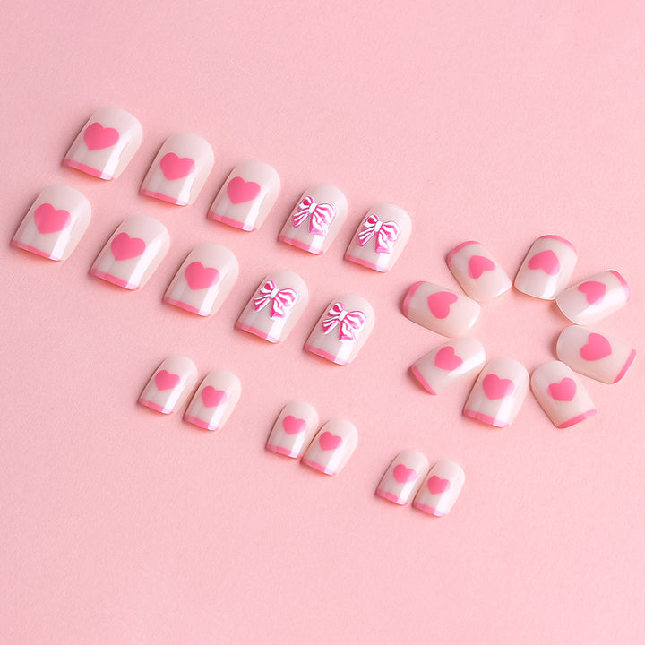 Heart and Bow-Embellished Press-On Nail Art Bowlift