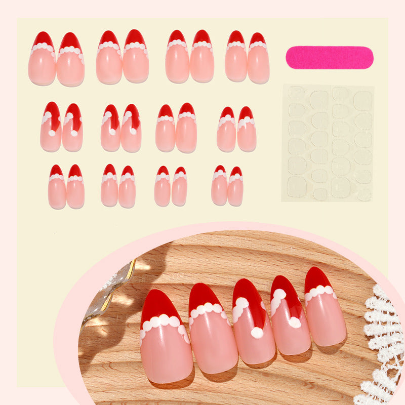 Festive Themed Press-On Nail Set with Decorative Santa Hat Design Bowlift