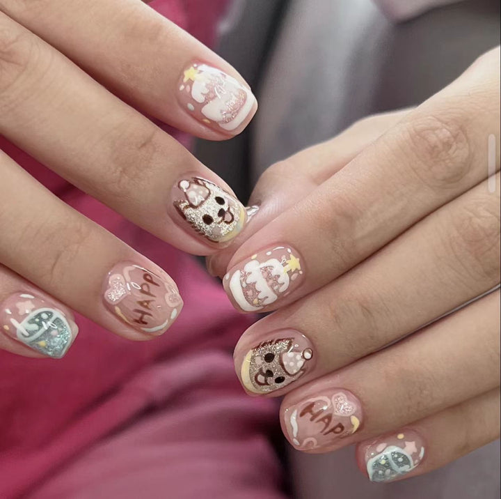 Stylish Press-On Nail Set with Animal Print and Gem Accents Bowlift