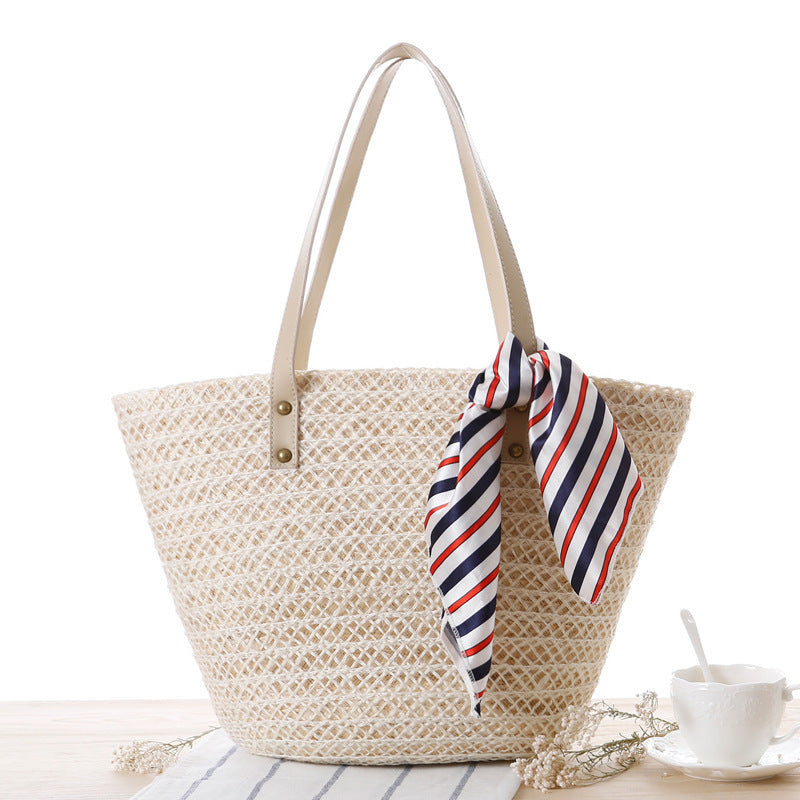 Woven Material Beach Bag with Elegant Bow Decoration Bowlift