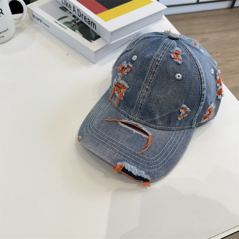 Women's Distressed Denim Baseball Cap Bowlift