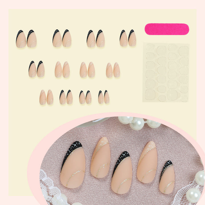 Stylish Stiletto Press-On Nail Art Set with Gold Accents Bowlift