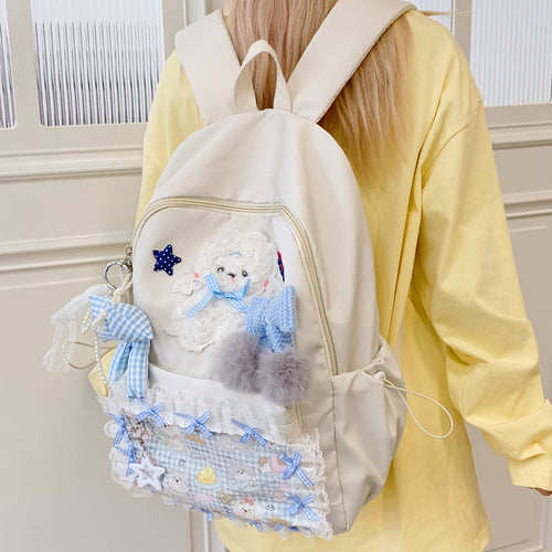 Backpack with Playful Appliqués and Multifunctional Compartments Bowlift
