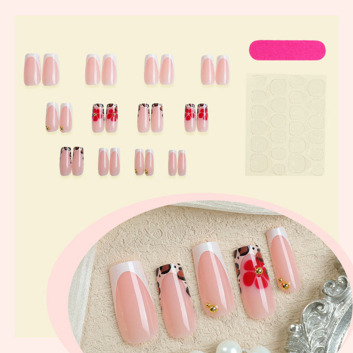 Acrylic Nail Set with Modern Floral and Leopard Designs Bowlift