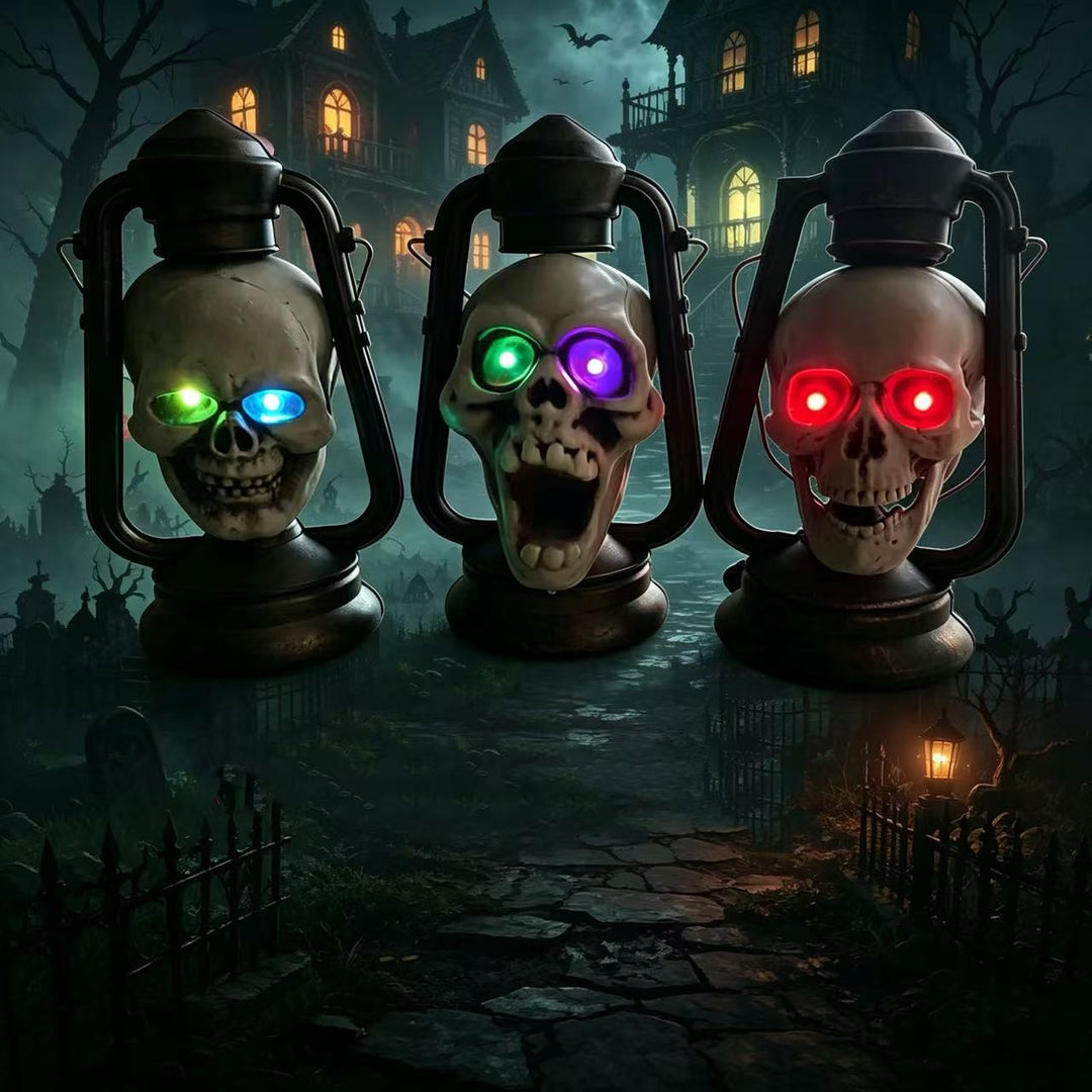 Vintage Metal LED Skull Lantern Table Centerpiece Bowlift