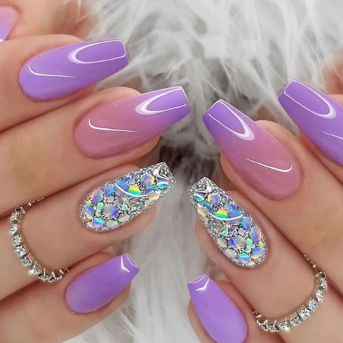 Artistic Nail Extensions with Glitter Design Bowlift