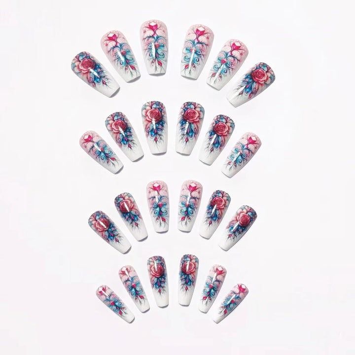 Artistic Floral Acrylic Nail Art Bowlift