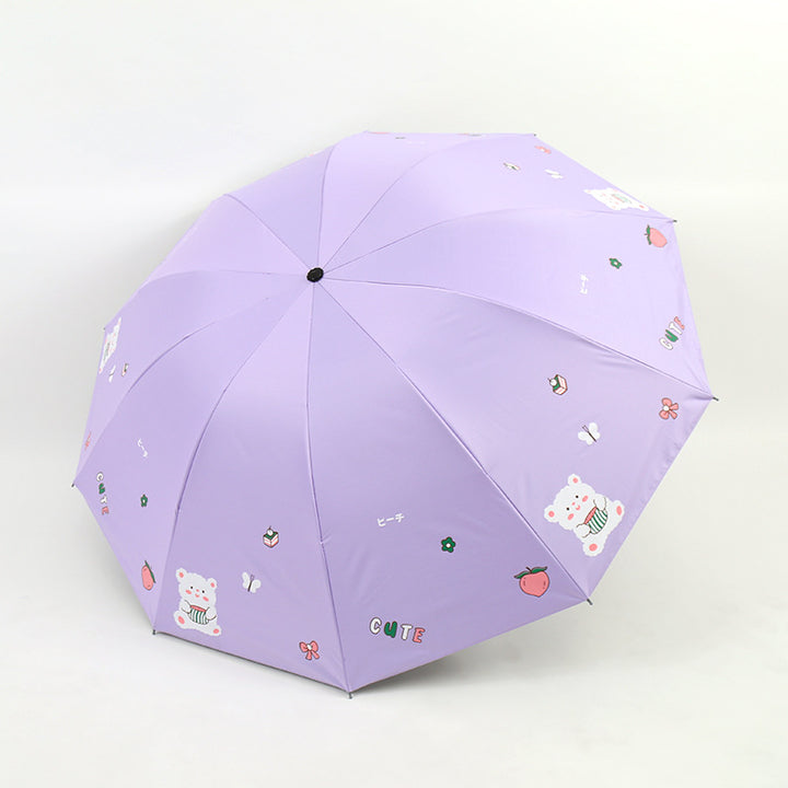 Women's Folding Umbrella with Playful Bear Design Bowlift