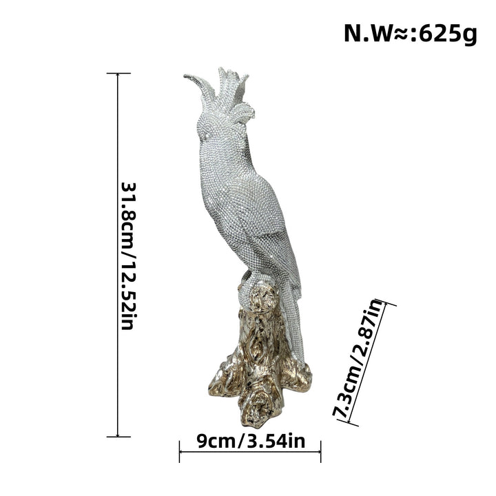 Shiny parrot figure on tree stump Bowlift