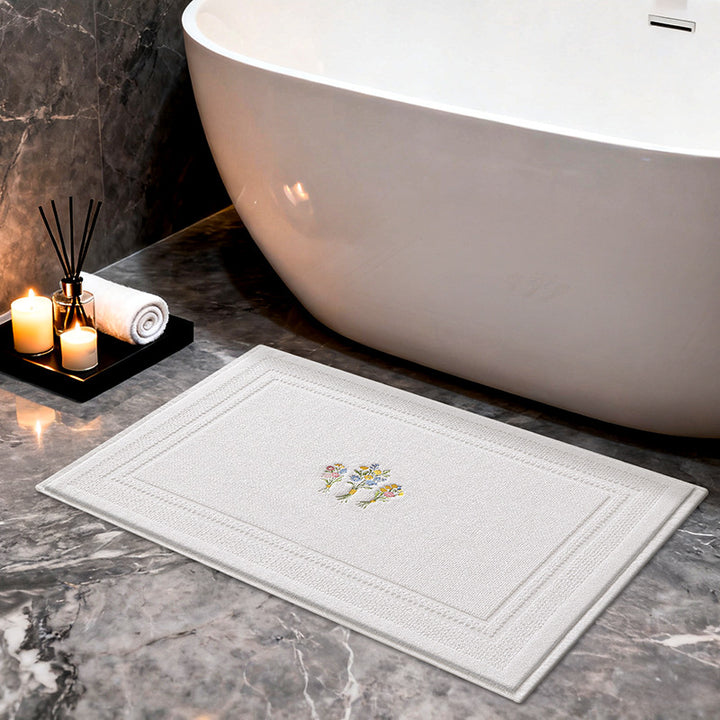 Elegant Embroidered Lavender Bath Mat Bowlift