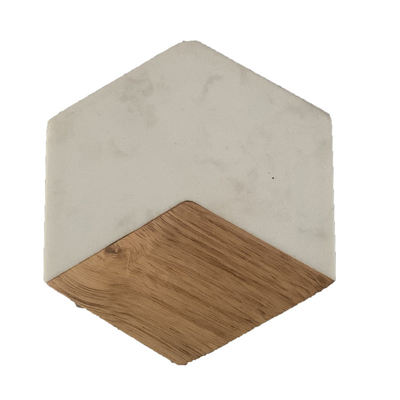 Marble pattern and acacia wood serving coaster board with rounded corners Bowlift