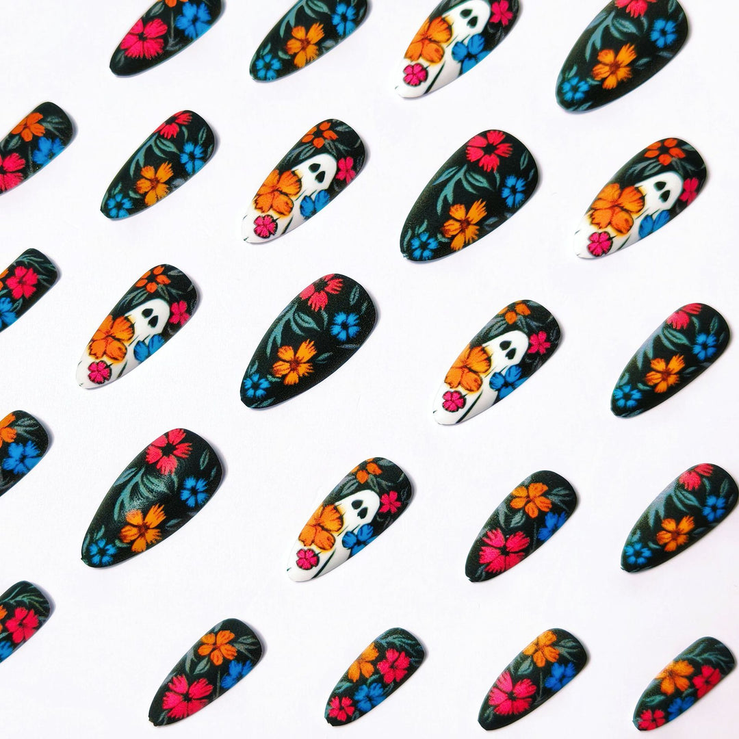 Artistic Floral Skull Nail Art Bowlift