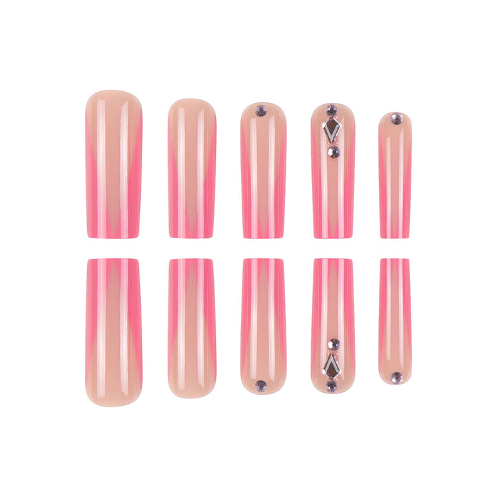 Long Stiletto Press-On Nails with Rhinestone and Glossy Finish Bowlift