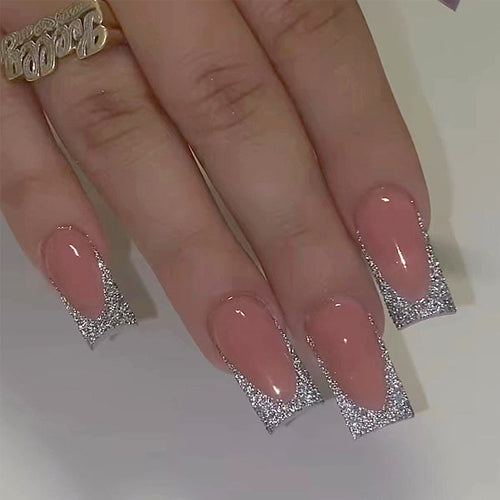 Glittering French Tip Nail Art Bowlift