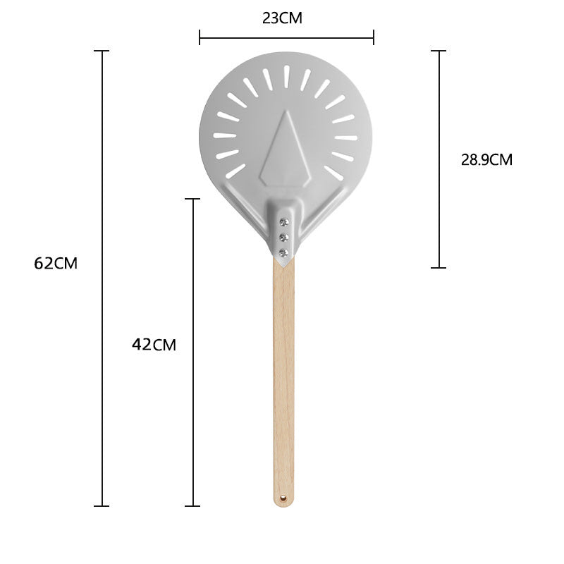 long-handled perforated pizza peel with wooden handle Bowlift