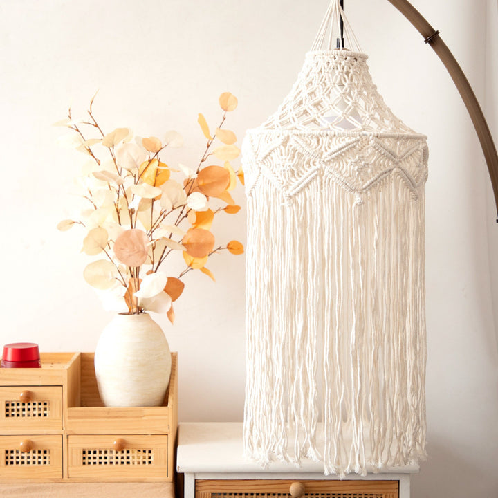 Elegant Macrame Hanging Lamp with Fringes Bowlift