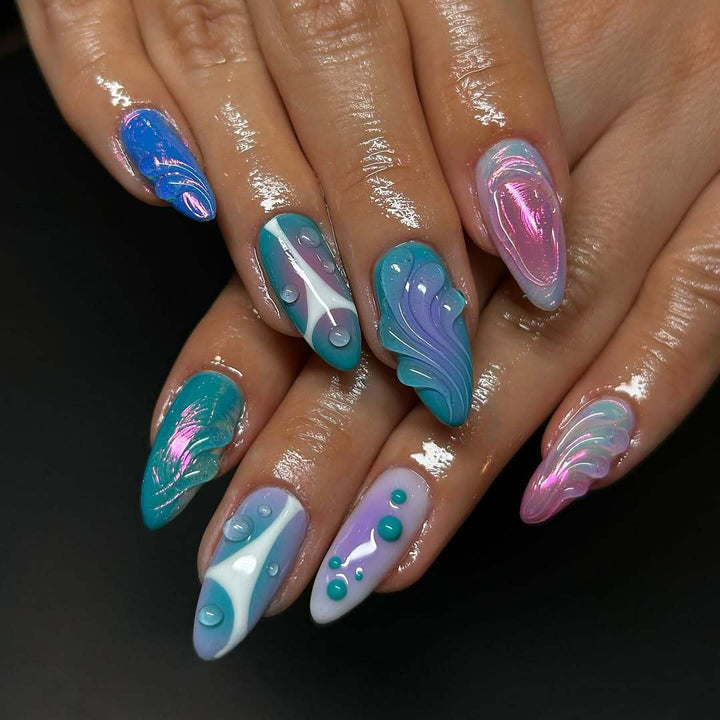 Acrylic Nail Set with Modern Aqua Designs Bowlift