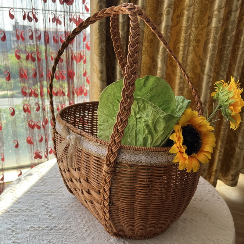 Elegant Woven Picnic Basket Bowlift
