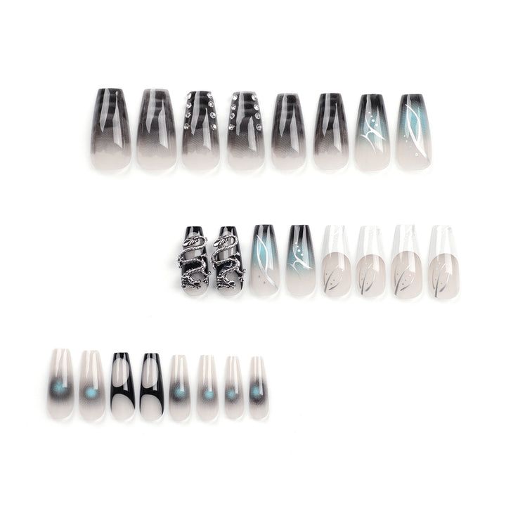 Artistic acrylic nails in elegant ombre design with elaborate details Bowlift