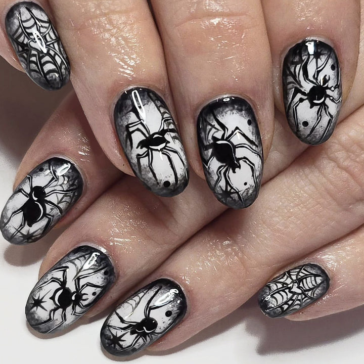 Creepy Spider-Themed Press-On Nail Art Set Bowlift