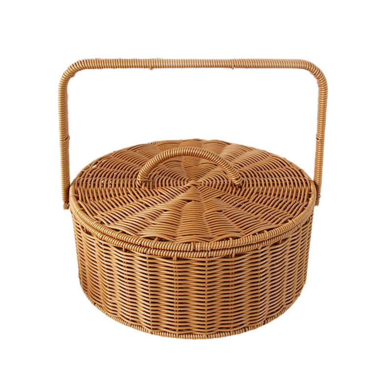Round Handcrafted Wicker Storage Basket Bowlift