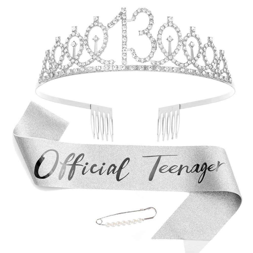 Women Crystal-Embellished Birthday Crown with Personalized Sash Bowlift
