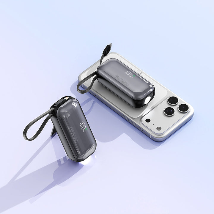 Portable power bank with integrated charging cable and LED charging status display Bowlift
