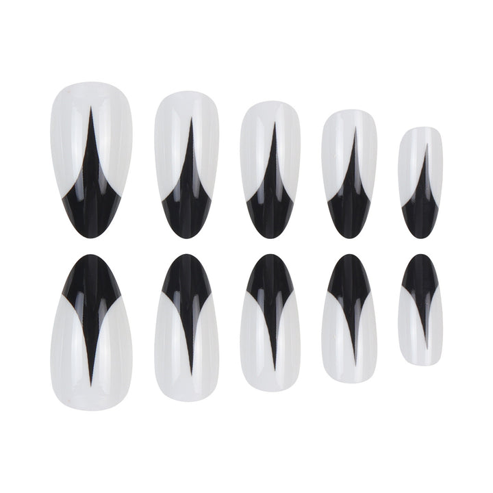 Trendy Stiletto Press-On Nails with Artistic Black and White Design Bowlift