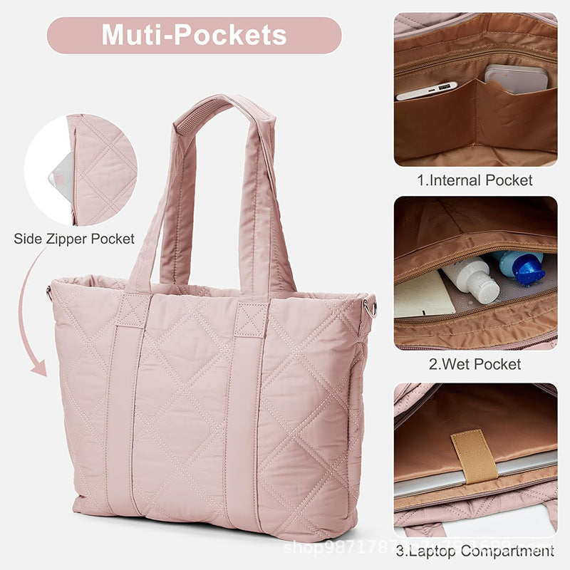 Elegant and Versatile Fabric Handbag with Detachable Cosmetic Bag Bowlift