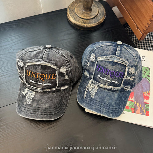 Women's Distressed Denim Baseball Cap Bowlift 1784084142