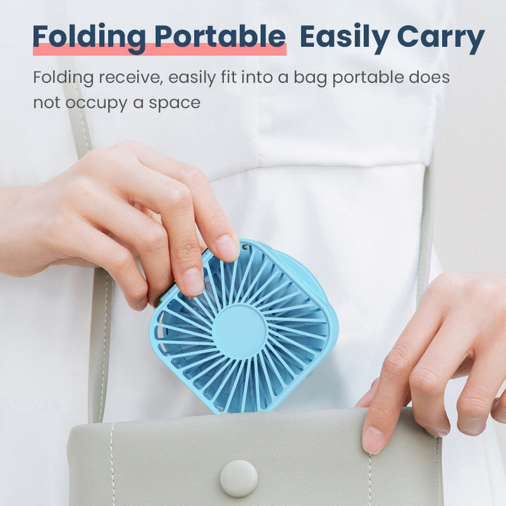 Cooling portable rechargeable folding mini fan with mirror and adjustable swivel stand Bowlift