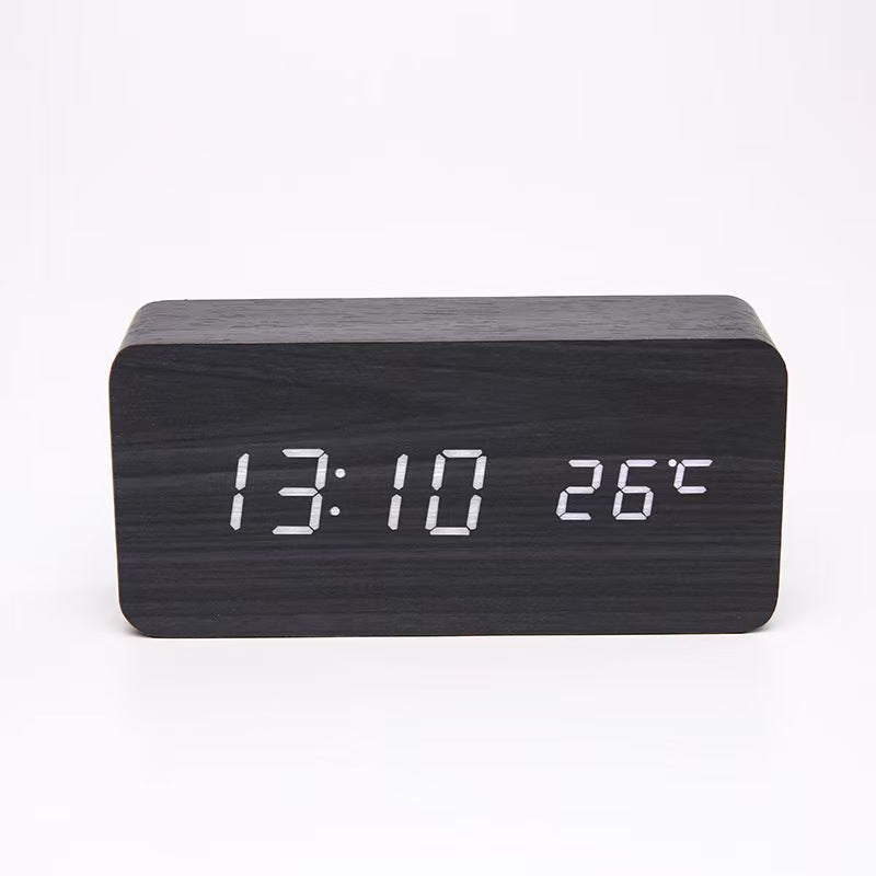 LED Wooden Digital Alarm Clock with Temperature Display Bowlift