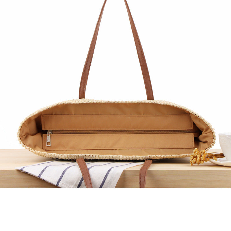 Braided tote bag with modern stripes and leather handles Bowlift