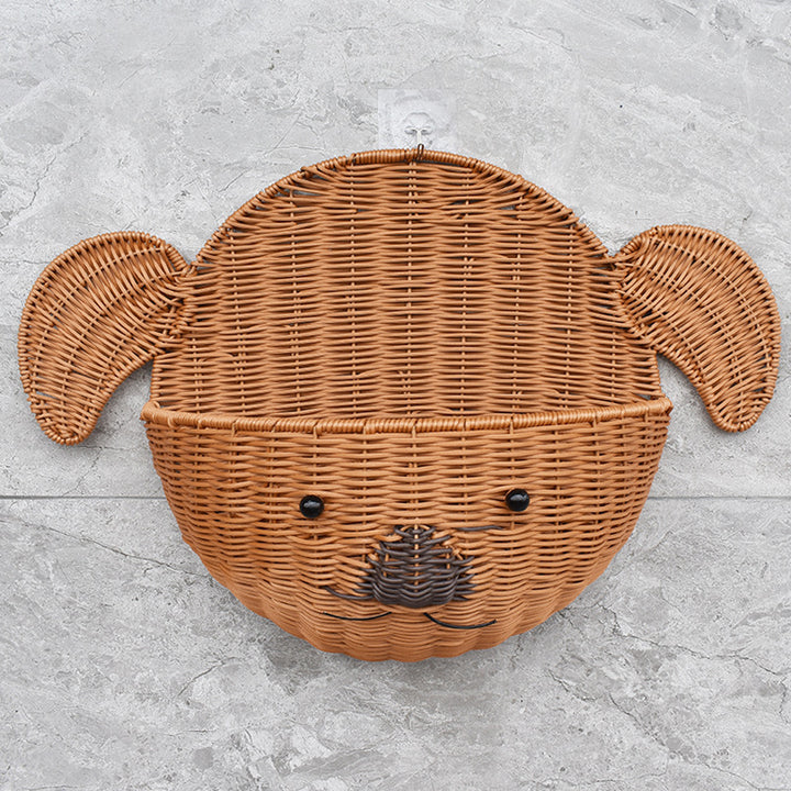 Decorative Dog-Shaped Woven Storage Basket Bowlift