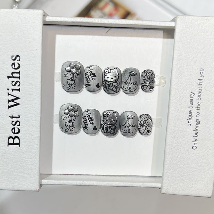 Themed Press-On Nail Art Set with Hello Kitty Designs Bowlift