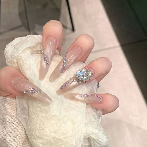 Glamorous Rhinestone-Embellished Stiletto Press-On Nails Bowlift