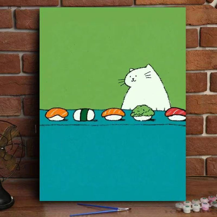 Whimsical Cat Watering Plants Canvas Art Bowlift