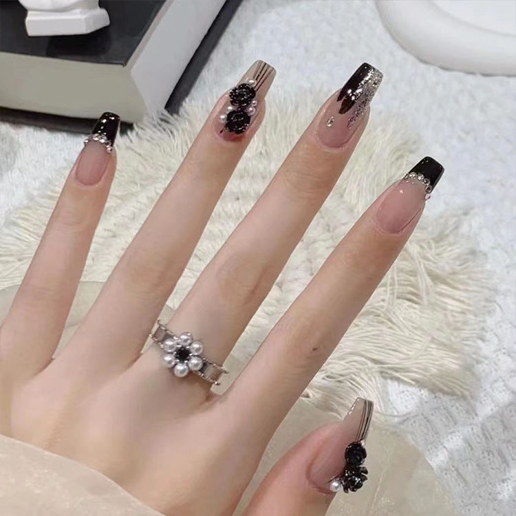 Elegant Floral French Tip Press-On Nails Bowlift